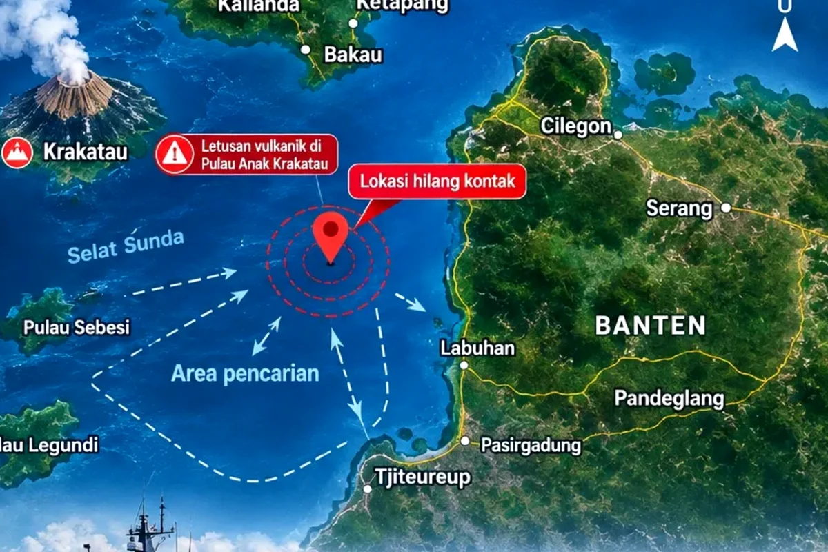 Titik lokasi perkiraan tim wartawan yang hilang di Selat Sunda. Doc: Istimewa